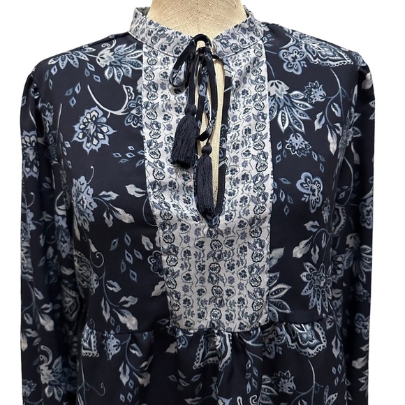 Dip Floral Peplum Blue Long Sleeve Size Medium Drawstrings - Picture 6 of 10